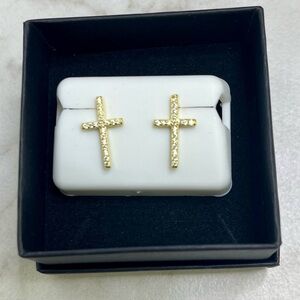 🆕 18k Gold Over .925 Sterling Silver Cross Stud Screwback Earrings $200 retail